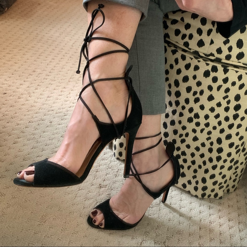 SCHUTZ Black Suede lace up 4” strappy heels